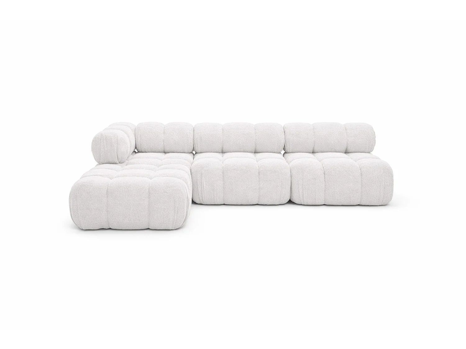 Canapé d’angle modulaire en L, tissu bouclé Abriamo, Écru, Gauche, Selia