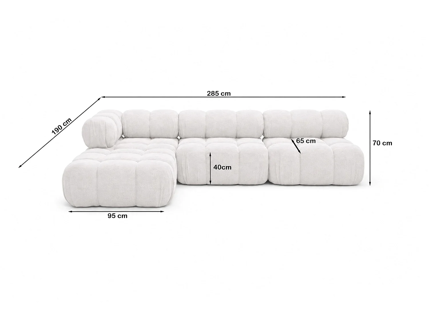 Canapé d’angle modulaire en L, tissu bouclé Abriamo, Écru, Gauche, Selia
