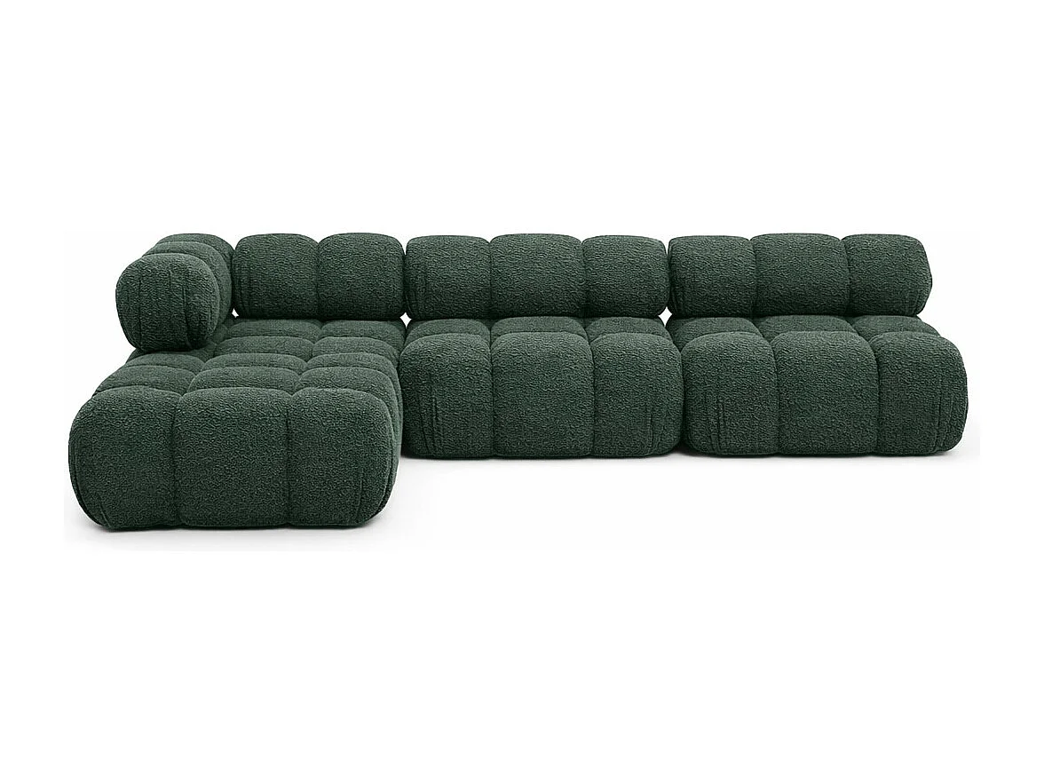 Ecksofa Modulare L-Form, Bouclé-Stoff Abriamo, Dunkelgrün, Links, Selia
