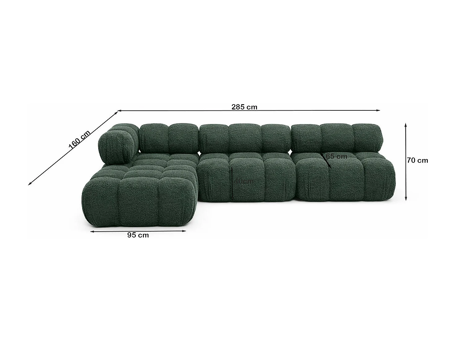 Ecksofa Modulare L-Form, Bouclé-Stoff Abriamo, Dunkelgrün, Links, Selia