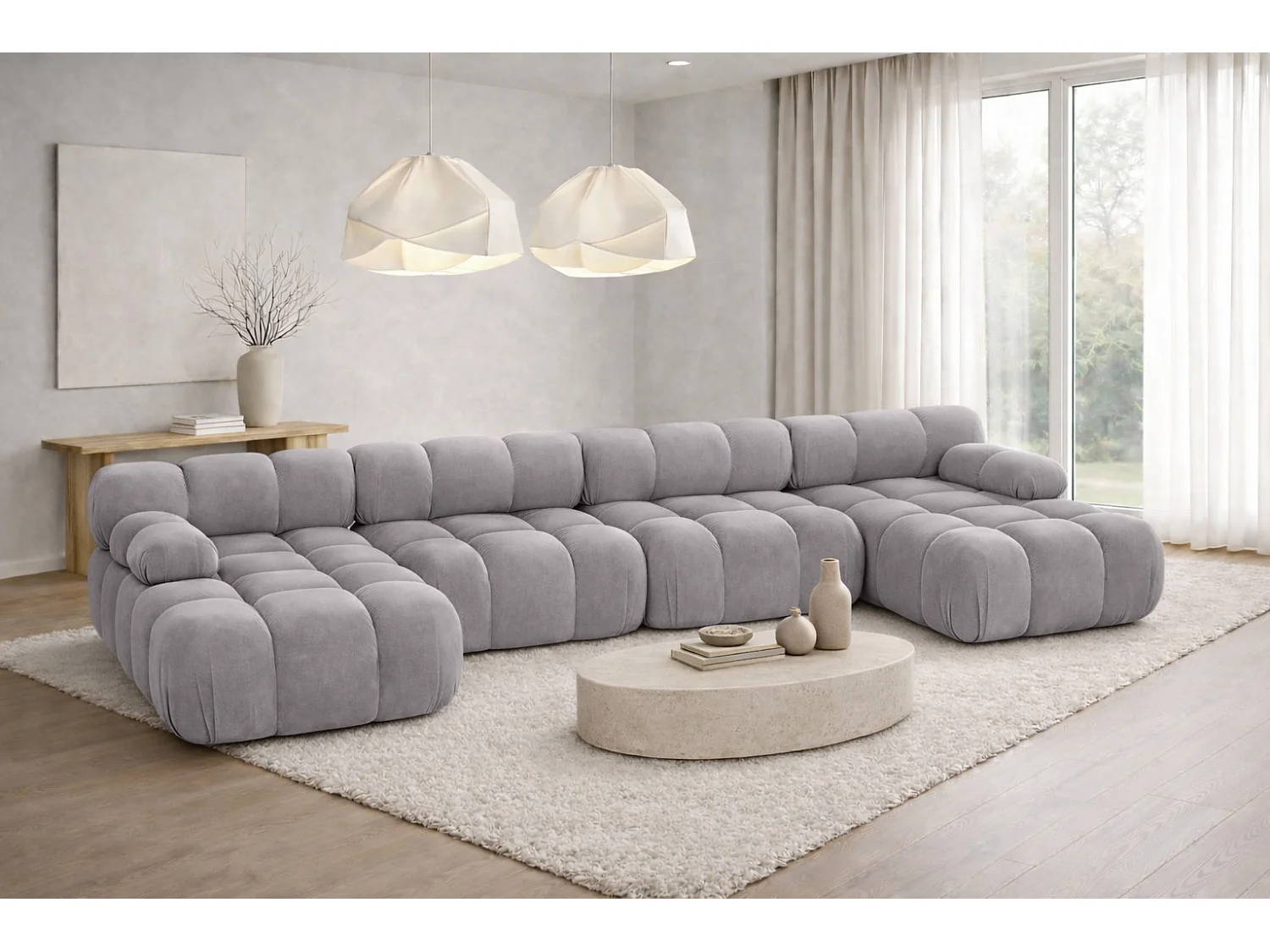 Divano angolare a U XL, tessuto velluto Salvador, Grigio, Selia U XL