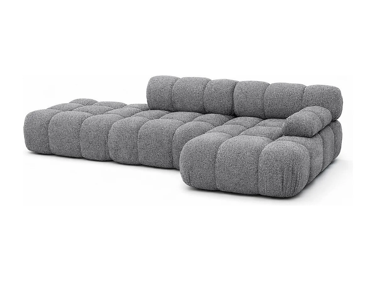Ecksofa modular mit Hocker, Sofa L-Form, Bouclé-Stoff Abriamo, Dunkelgrau, Rechts, Selia