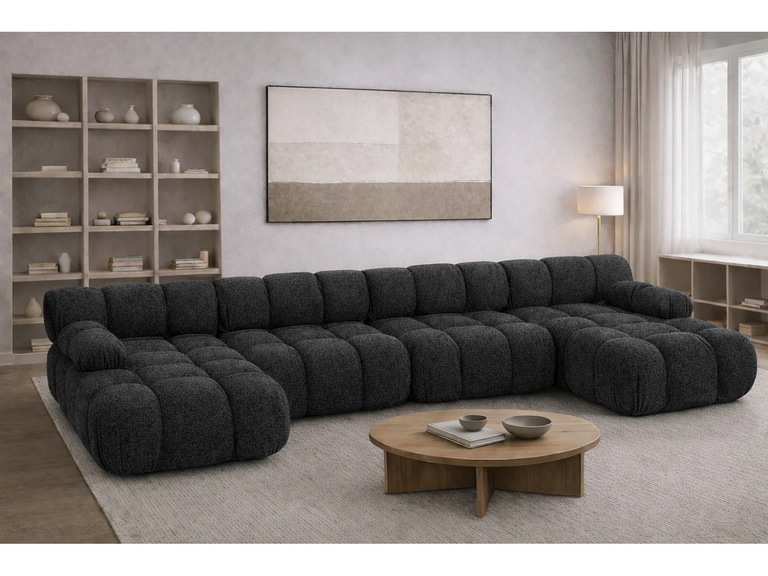 Narożnik modułowy w kształcie U XL, tkanina bukla Abriamo, Grafitowy, Selia U XL