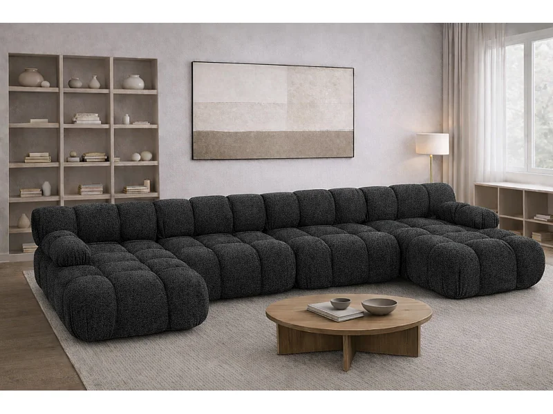 Narożnik modułowy w kształcie U XL, tkanina bukla Abriamo, Grafitowy, Selia U XL