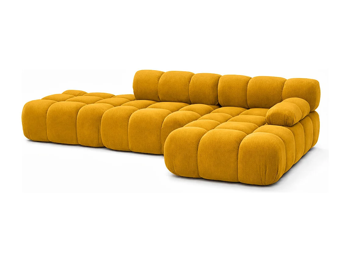 Ecksofa modular mit Hocker, Sofa L-Form, Veloursstoff Salvador, Gelb, Rechts, Selia