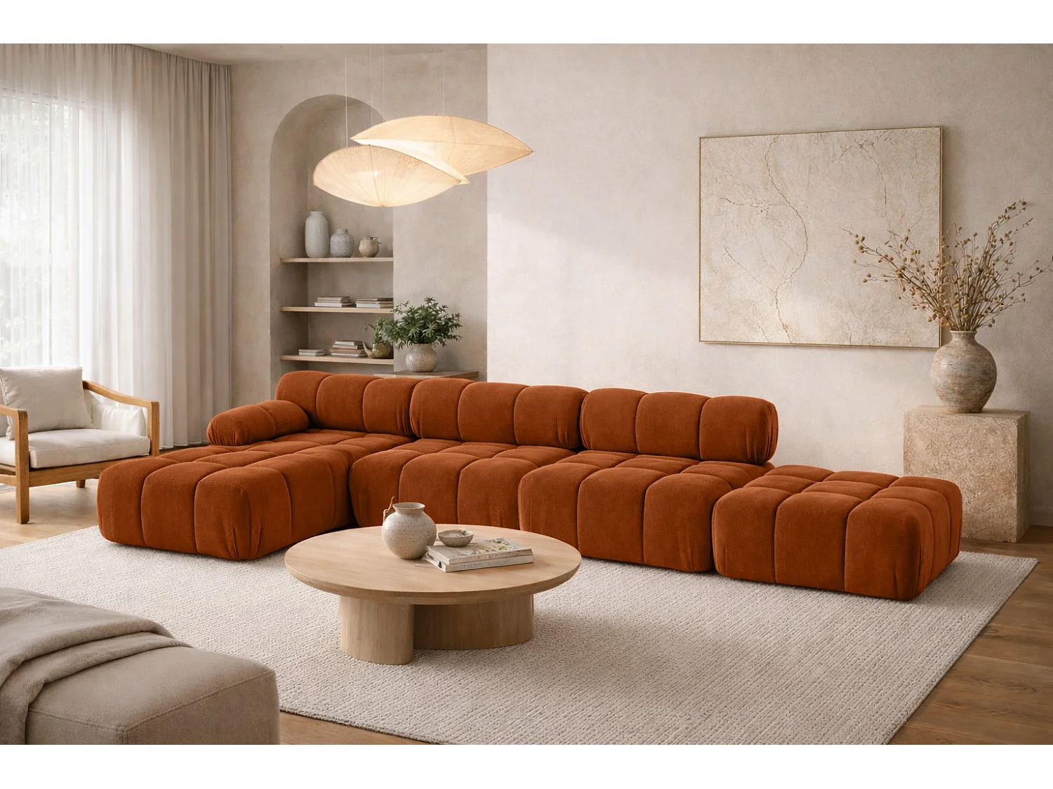 Divano angolare a L XL, tessuto velluto Salvador, Marrone, Sinistra, Selia L XL