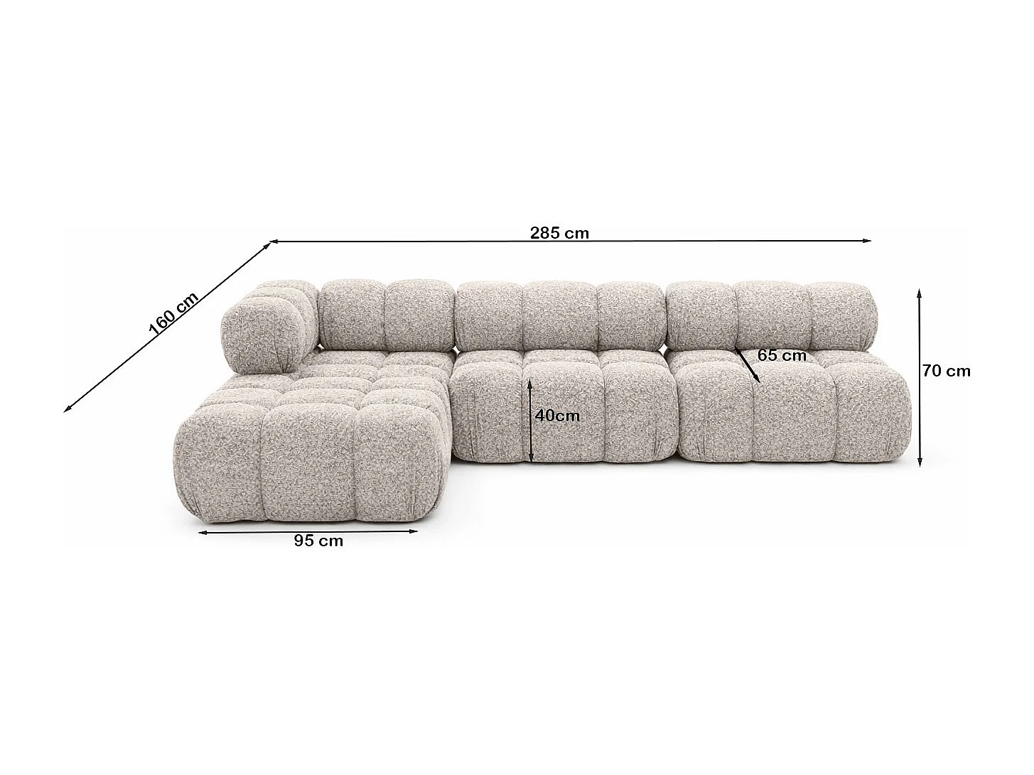 Ecksofa Modulare L-Form, Bouclé-Stoff Abriamo, Beige, Links, Selia