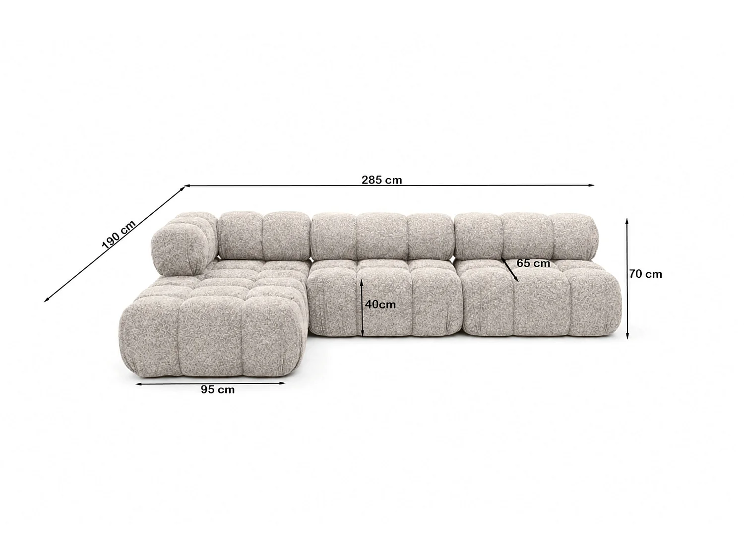 Divano angolare modulare a L, tessuto bouclé Abriamo, Beige, Sinistra, Selia