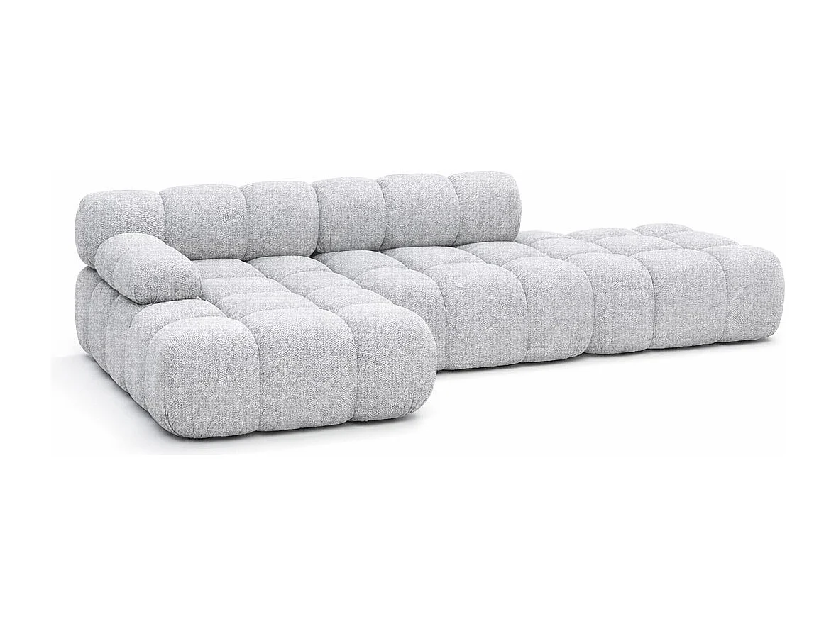 Ecksofa modular mit Hocker, Sofa L-Form, Bouclé-Stoff Abriamo, Hellgrau, Links, Selia