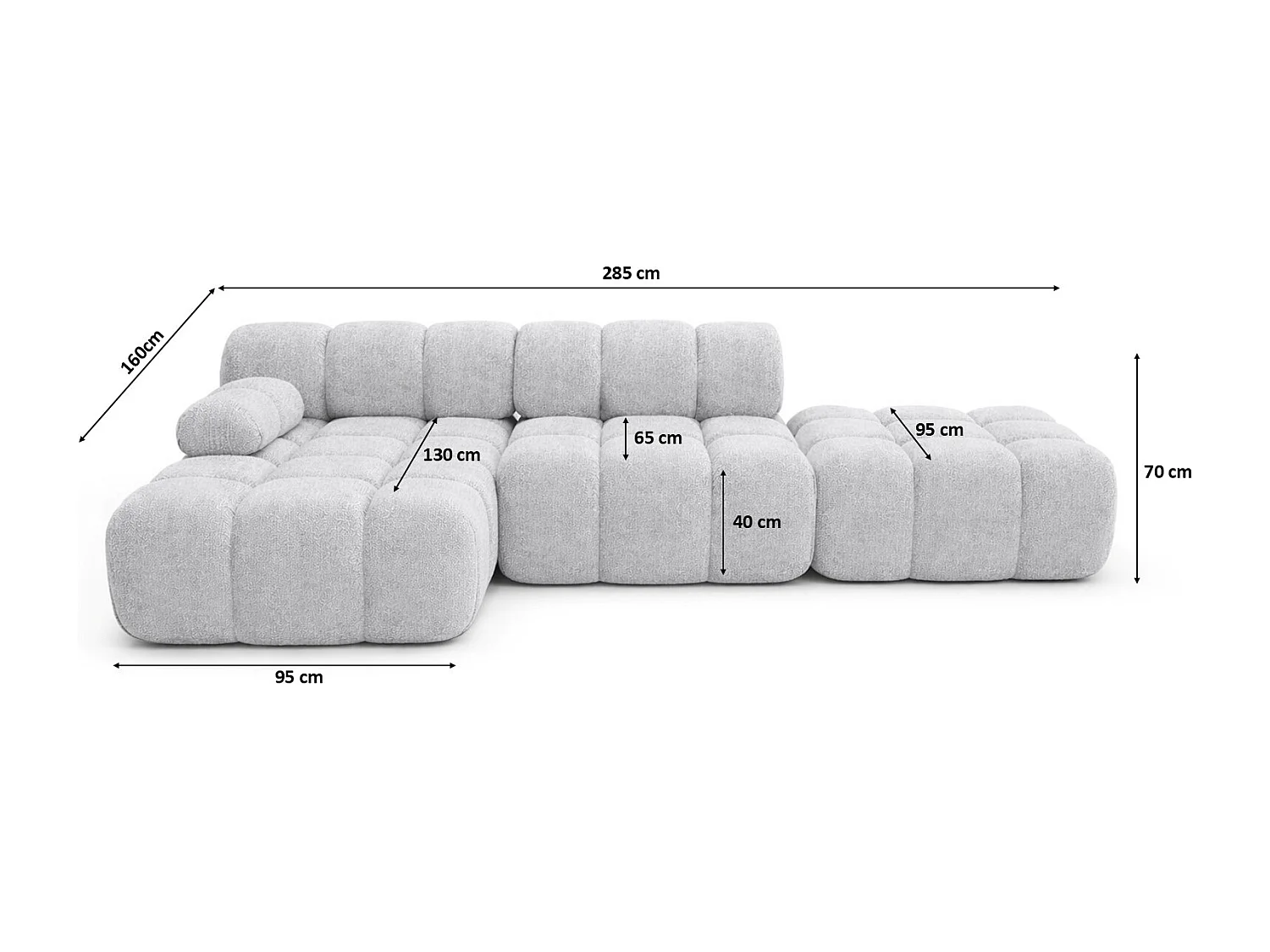 Ecksofa modular mit Hocker, Sofa L-Form, Bouclé-Stoff Abriamo, Hellgrau, Links, Selia