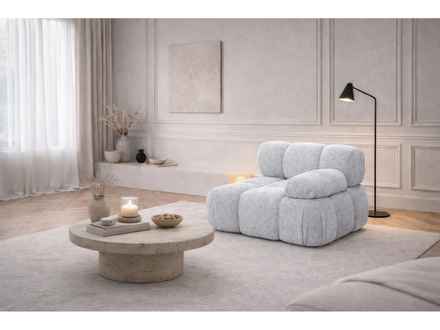 Modulo laterale per sistema modulare, tessuto Abriamo, Grigio chiaro, Destra, Selia