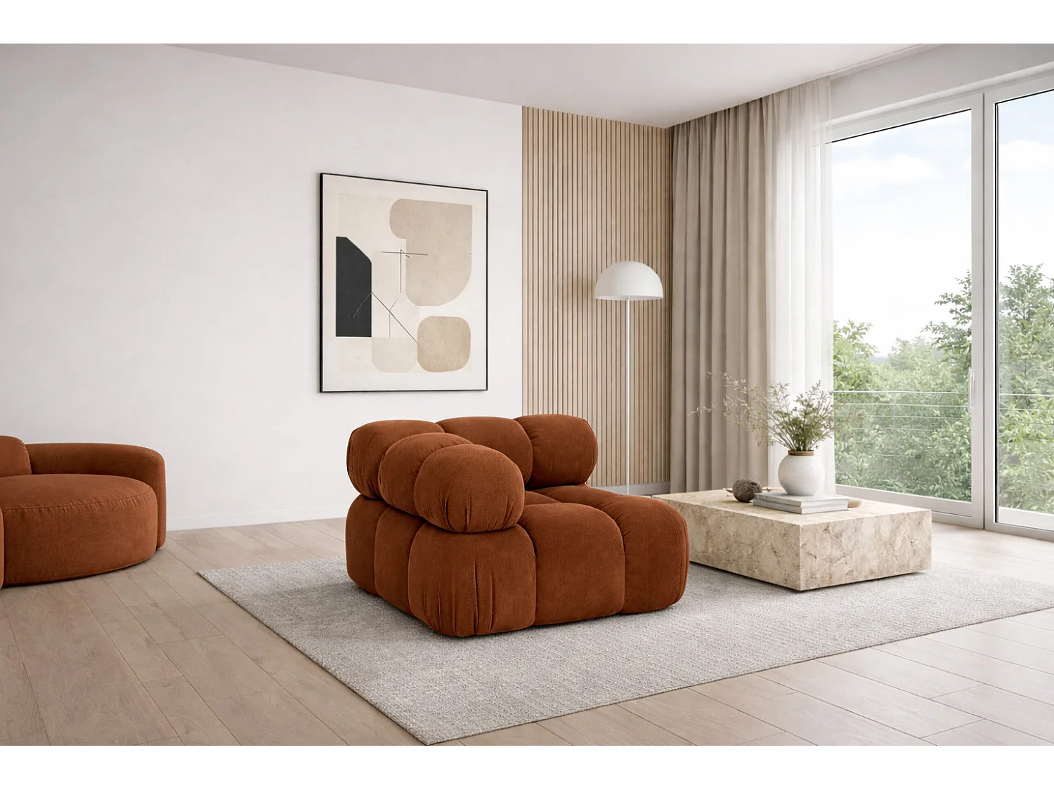 Modulo angolare moderno per sistema modulare, tessuto Salvador, Marrone, Selia