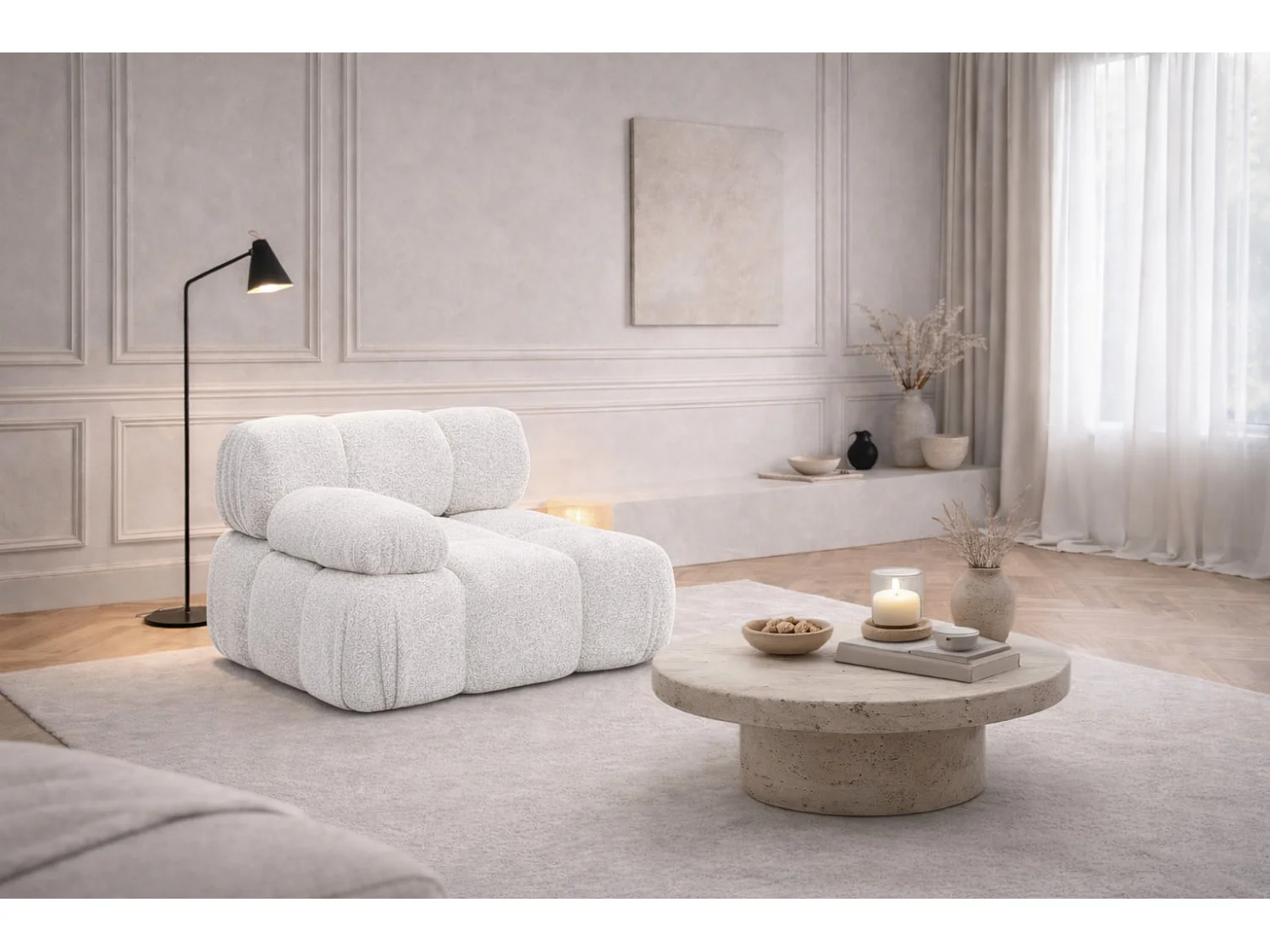 Module zijkant voor een modulair systeem, stof Abriamo, Ecru, Links, Selia