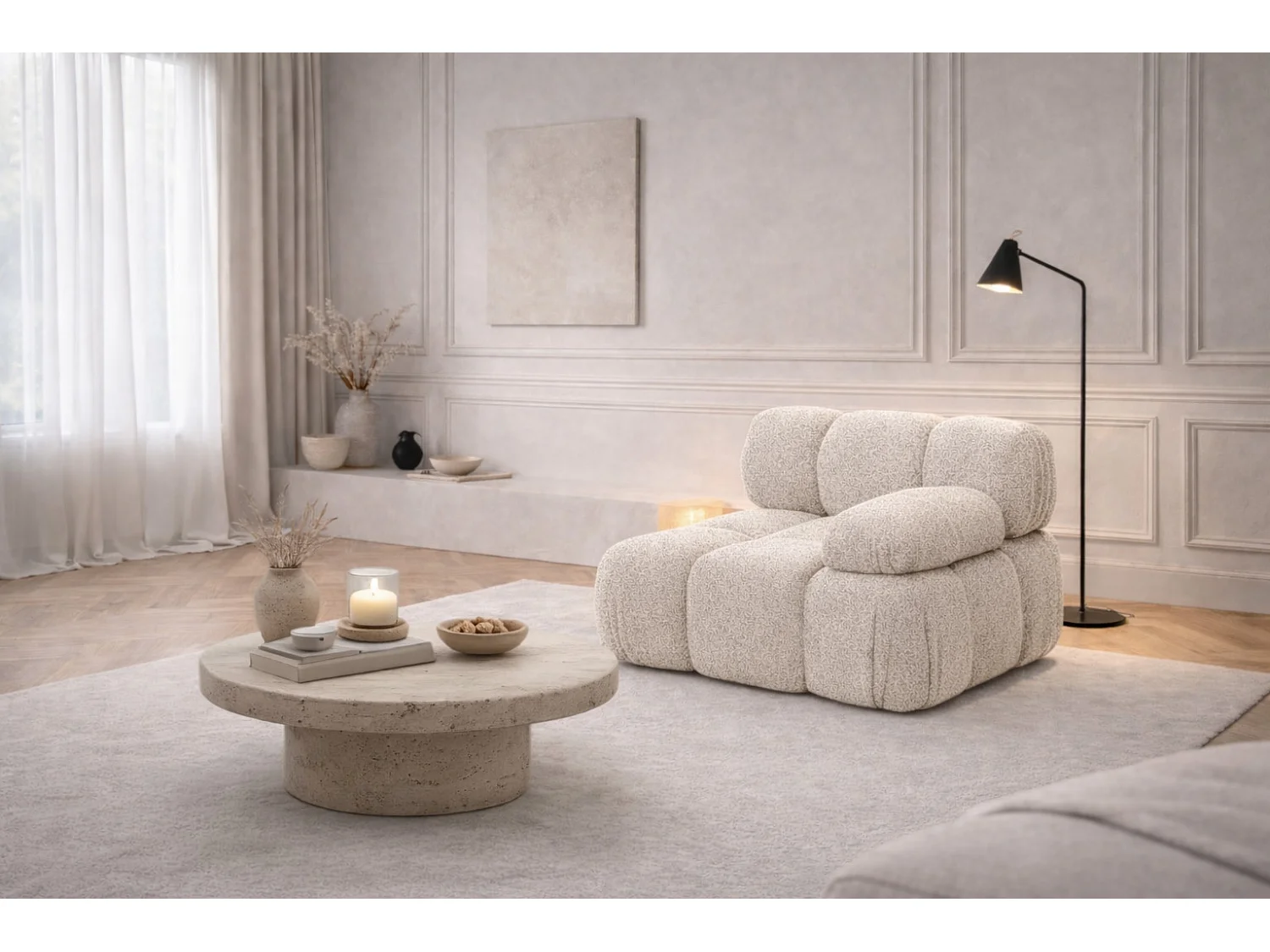 Modul seitlich für ein modulares System, Stoff Abriamo, Beige, Rechts, Selia