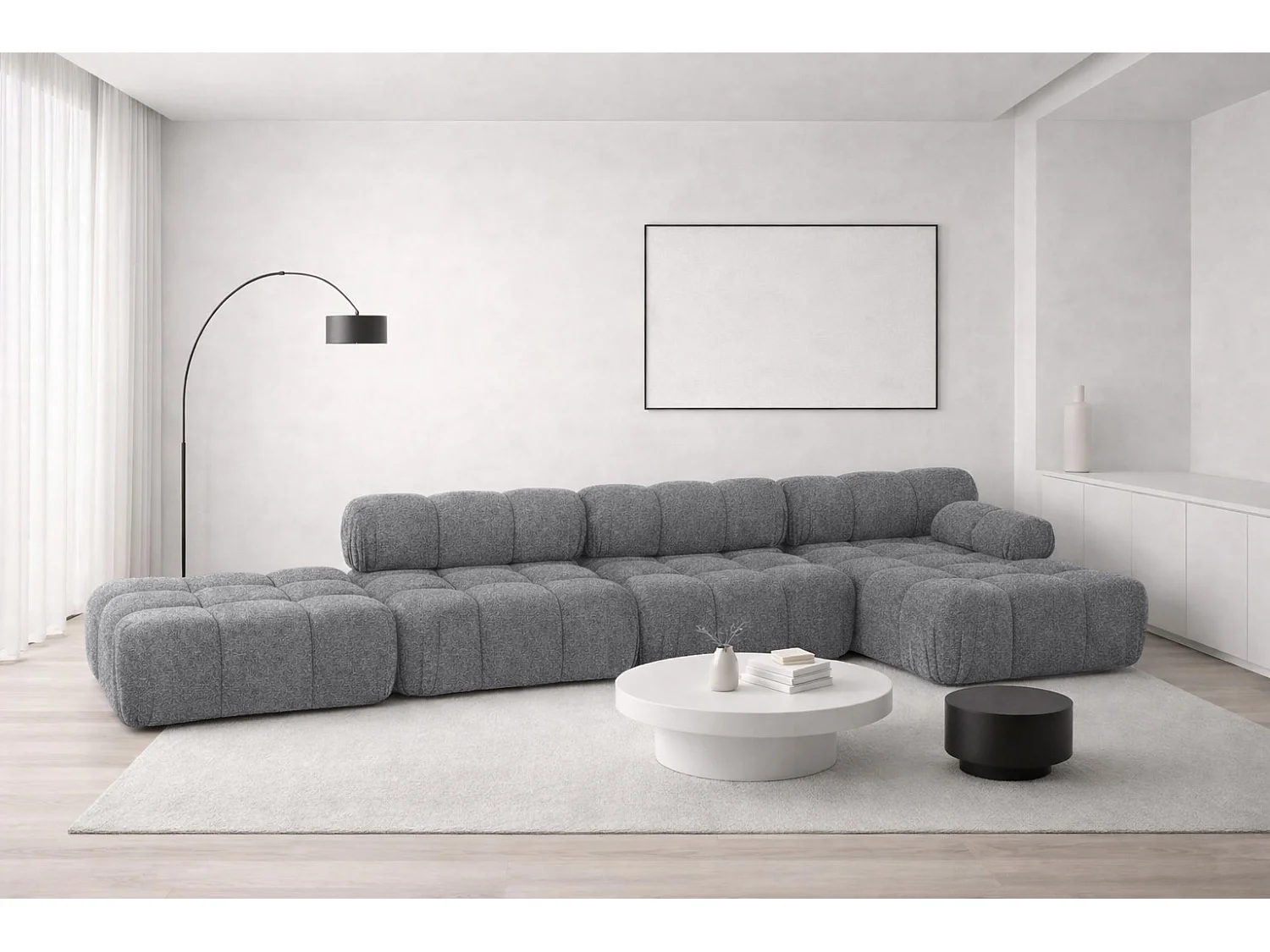 Ecksofa L-Form XL, Stoff Bouclé Abriamo, Dunkelgrau, Rechts, Selia L XL