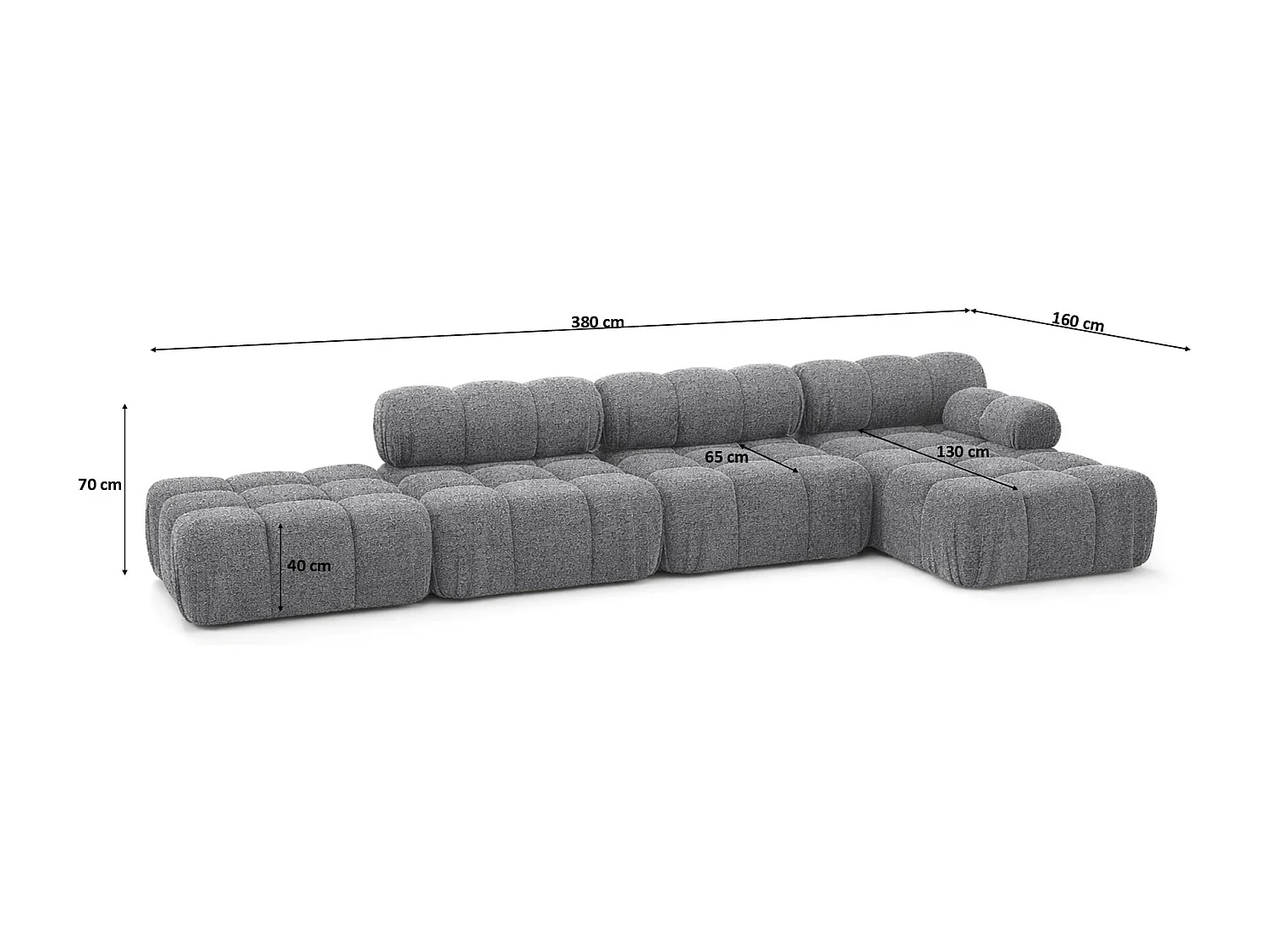 Ecksofa L-Form XL, Stoff Bouclé Abriamo, Dunkelgrau, Rechts, Selia L XL