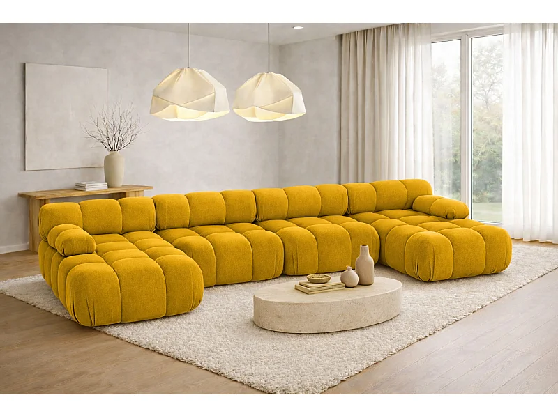 Hoekbank U-vorm XL, stof velours Salvador, Geel, Selia U XL