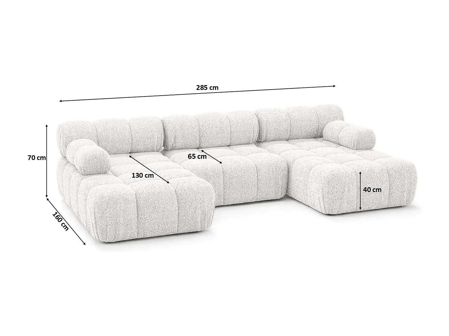 Ecksofa U-Form, Stoff Bouclé Abriamo, Ecru, Selia U