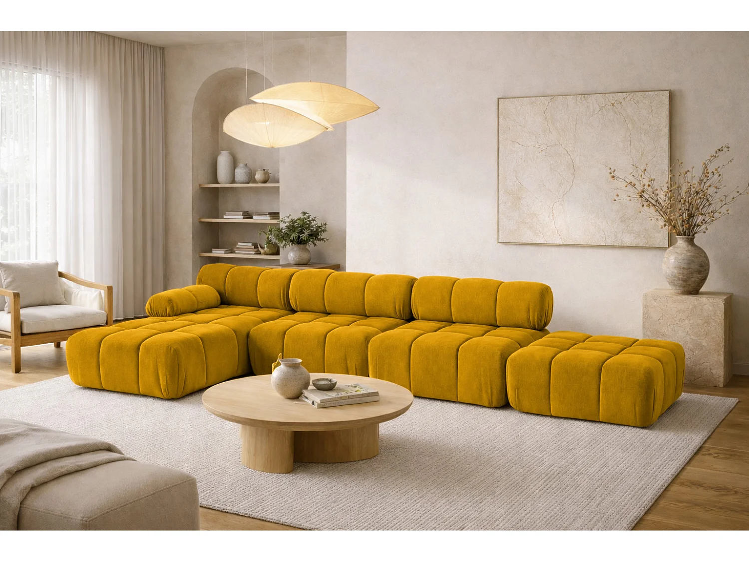 Divano angolare a L XL, tessuto velluto Salvador, Giallo, Sinistra, Selia L XL