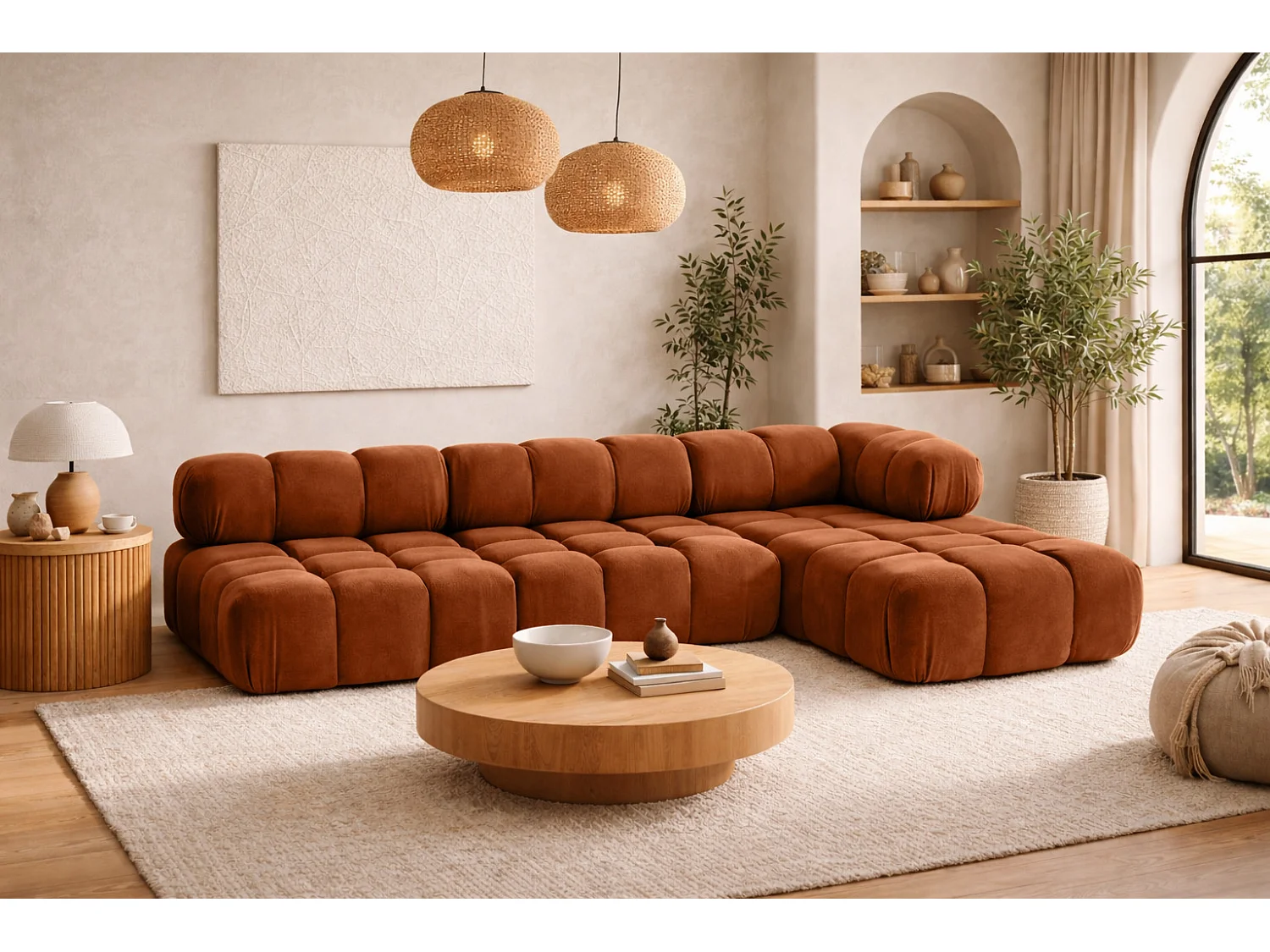 Ecksofa Modulare L-Form, Veloursstoff Salvador, Braun, Rechts, Selia