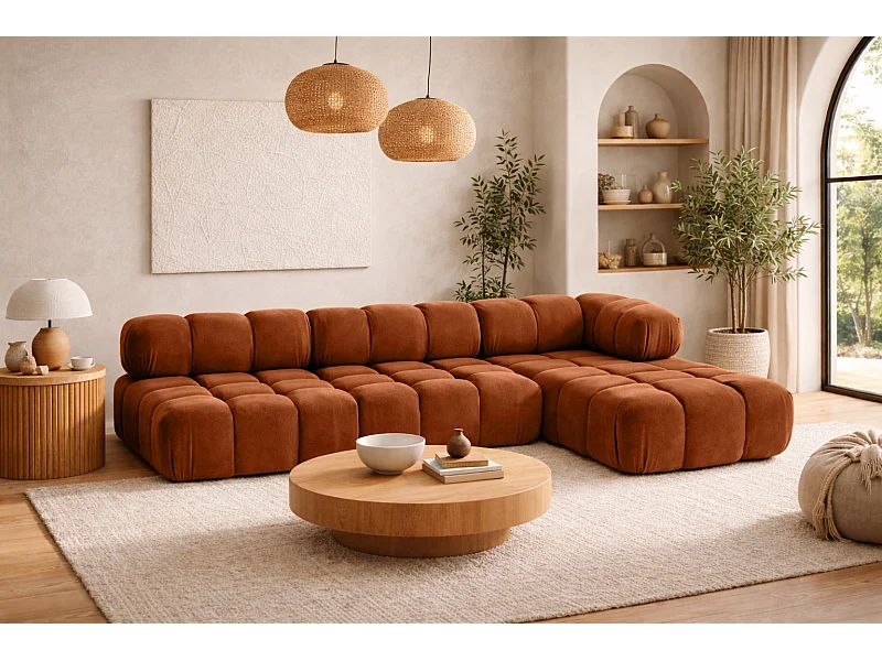 Ecksofa Modulare L-Form, Veloursstoff Salvador, Braun, Rechts, Selia