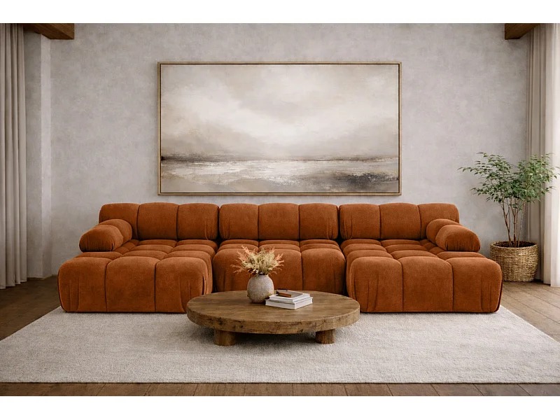 Ecksofa U-Form, Stoff Velours Salvador, Braun, Selia U