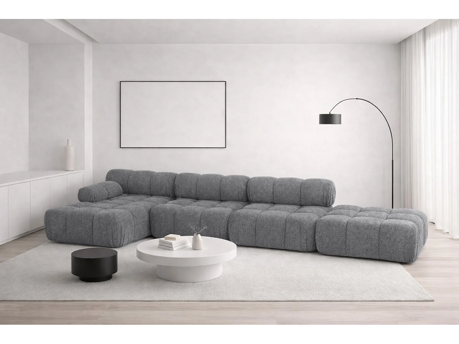 Narożnik modułowy w kształcie L, tkanina bukla Abriamo, Ciemnoszary, Lewy, Selia L XL