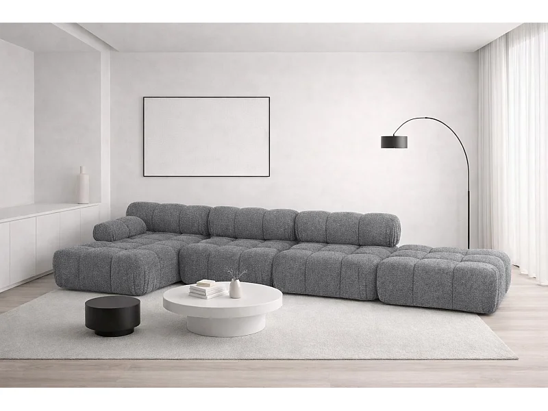 Narożnik modułowy w kształcie L, tkanina bukla Abriamo, Ciemnoszary, Lewy, Selia L XL