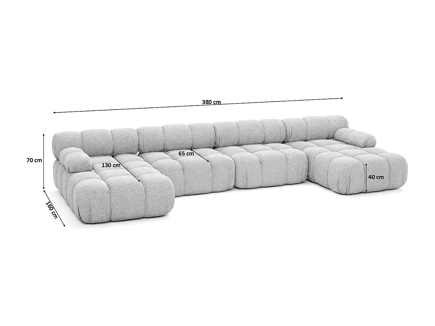 Narożnik modułowy w kształcie U XL, tkanina bukla Abriamo, Jasnoszary, Selia U XL