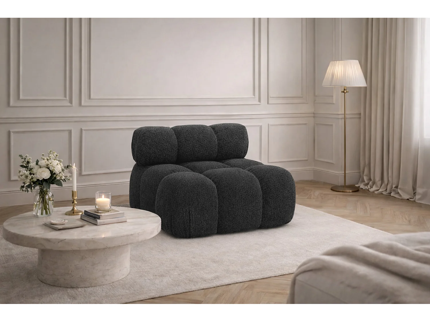 Module midden vrijstaand modern voor een modulair systeem, stof Abriamo, Grafiet, Selia