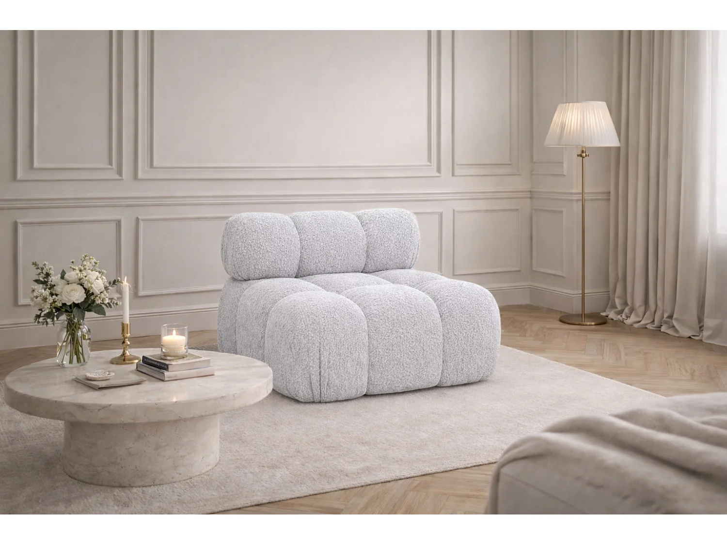 Module midden vrijstaand modern voor een modulair systeem, stof Abriamo, Lichtgrijs, Selia