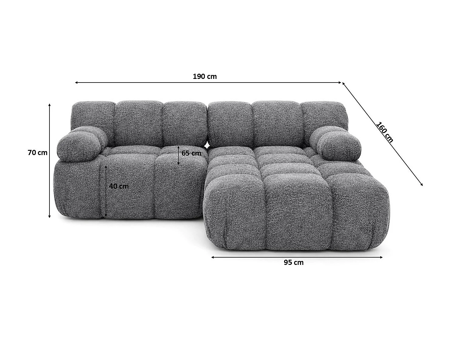 Divano angolare modulare a L Mini, tessuto bouclé Abriamo, Grigio scuro, Destro, Selia