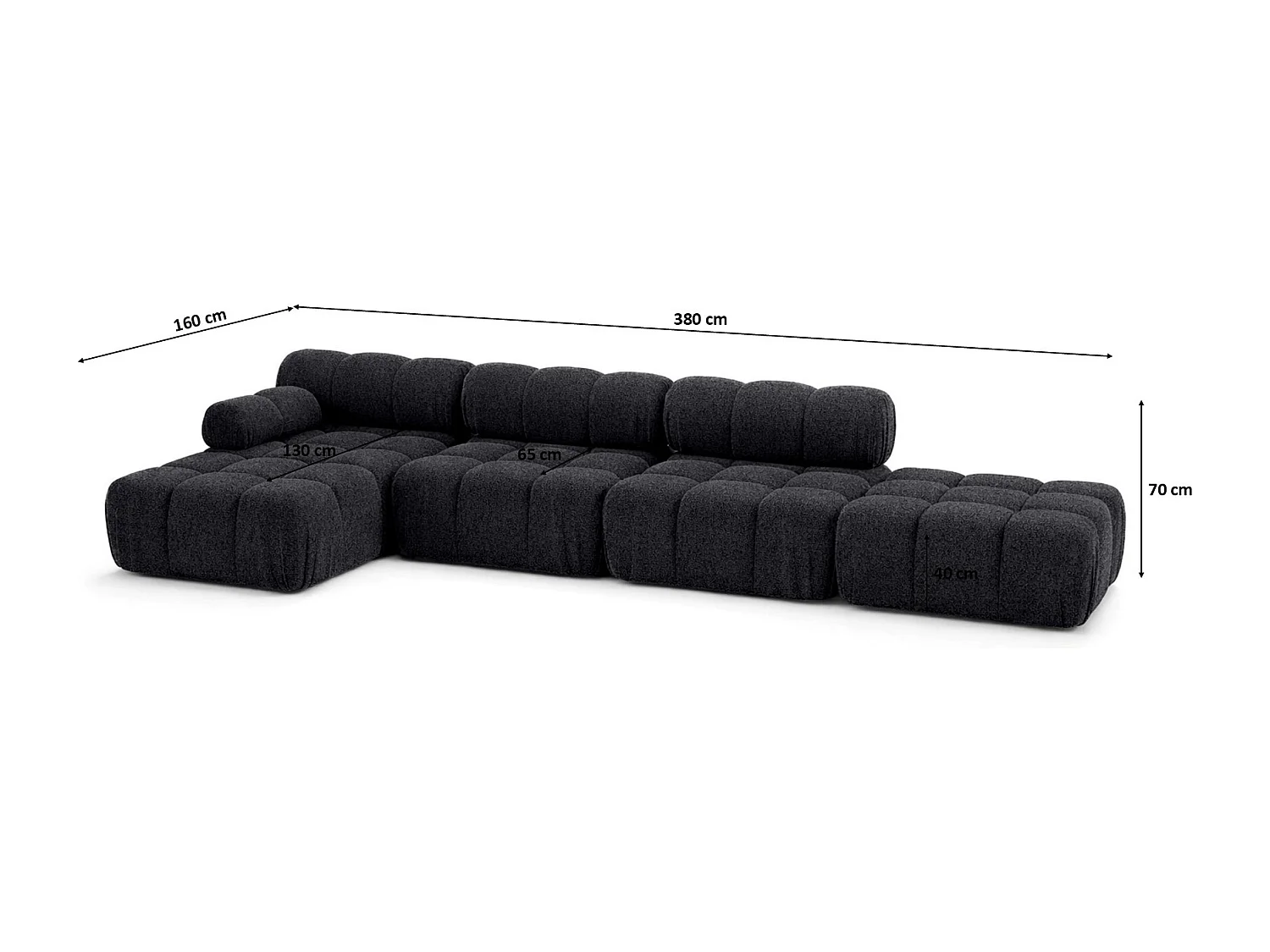 Ecksofa L-Form XL, Stoff Bouclé Abriamo, Graphit, Links, Selia L XL