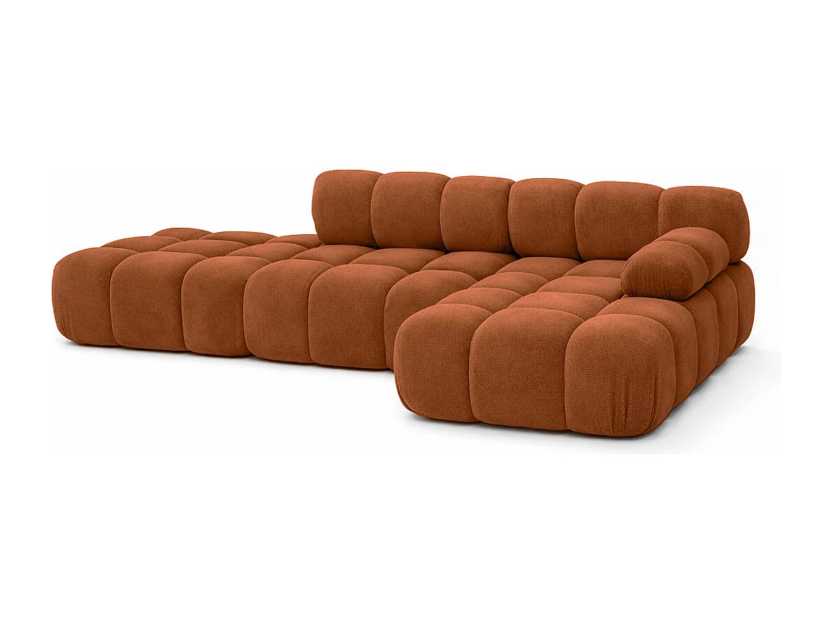 Ecksofa modular mit Hocker, Sofa L-Form, Veloursstoff Salvador, Braun, Rechts, Selia