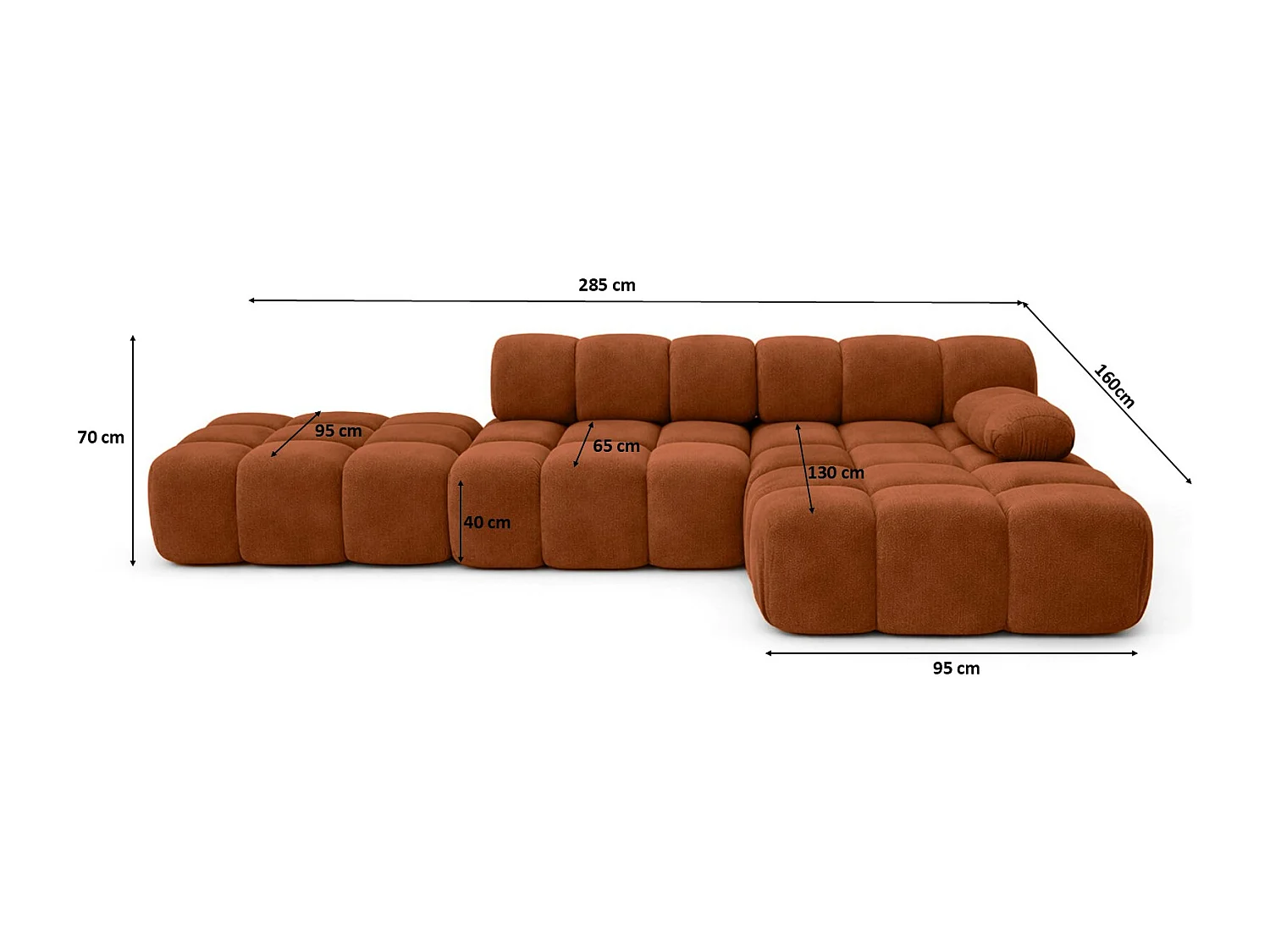 Ecksofa modular mit Hocker, Sofa L-Form, Veloursstoff Salvador, Braun, Rechts, Selia