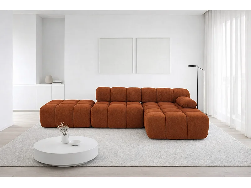 Hoekbank modulair met hocker, bank in L-vorm, veloursstof Salvador, bruin, rechts, Selia