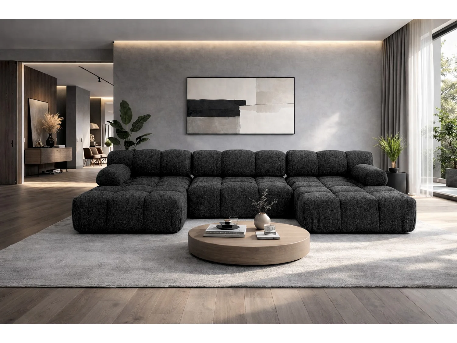 Ecksofa U-Form, Stoff Bouclé Abriamo, Graphit, Selia U