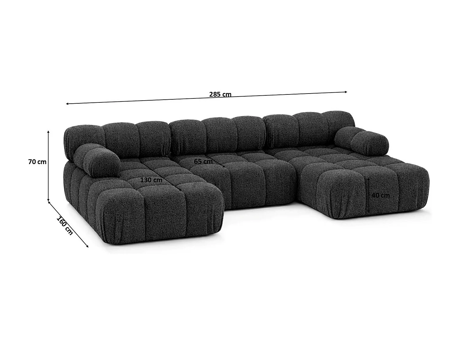 Ecksofa U-Form, Stoff Bouclé Abriamo, Graphit, Selia U