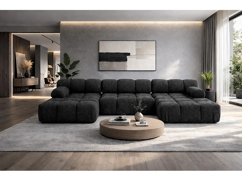 Ecksofa U-Form, Stoff Bouclé Abriamo, Graphit, Selia U