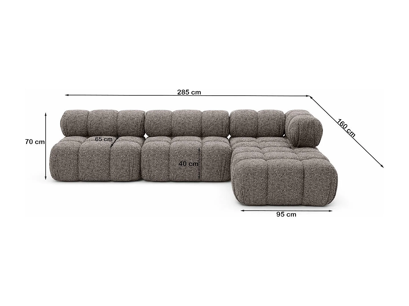 Ecksofa Modulare L-Form, Bouclé-Stoff Abriamo, Braun, Rechts, Selia
