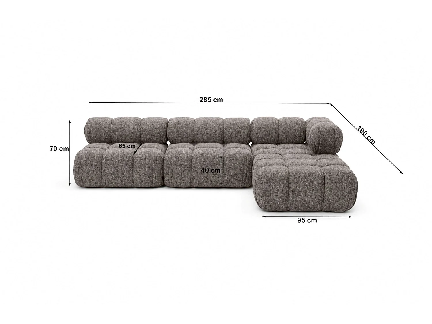 Canapé d’angle modulaire en L, tissu bouclé Abriamo, Marron, Droite, Selia