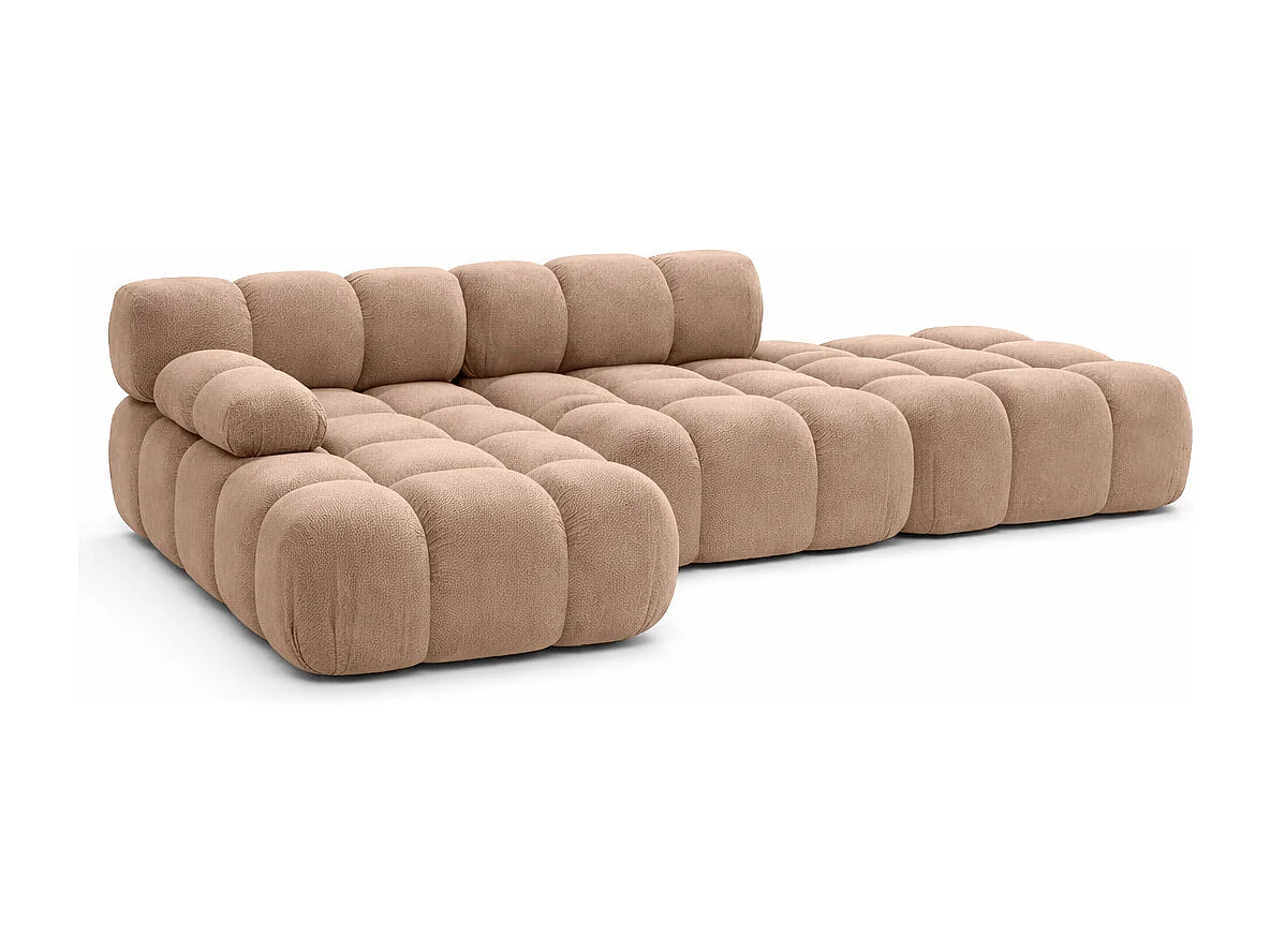 Ecksofa modular mit Hocker, Sofa L-Form, Veloursstoff Salvador, Dunkelbeige, Links, Selia