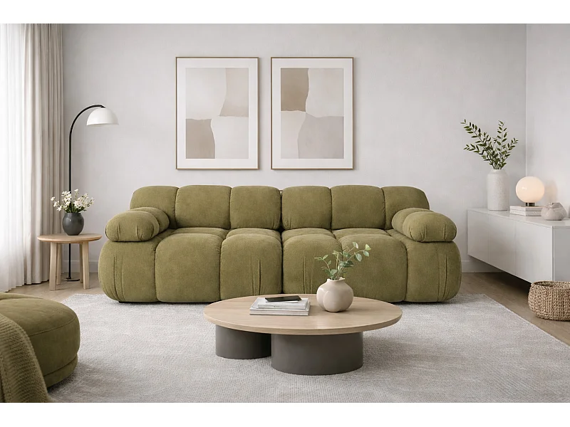 Couch, 2-Sitzer Sofa modular, Veloursstoff Salvador, Olive, Selia