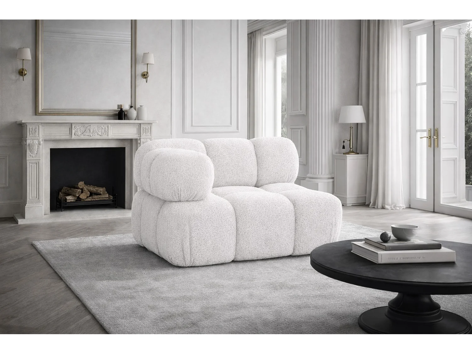 Hoekmodule modern voor modulair systeem, stof Abriamo, Ecru, Selia