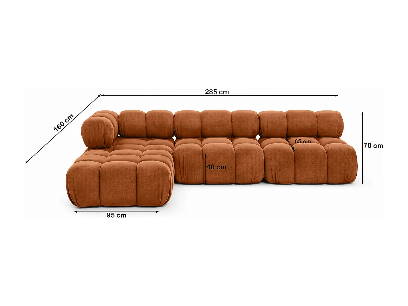 Ecksofa Modulare L-Form, Veloursstoff Salvador, Braun, Links, Selia