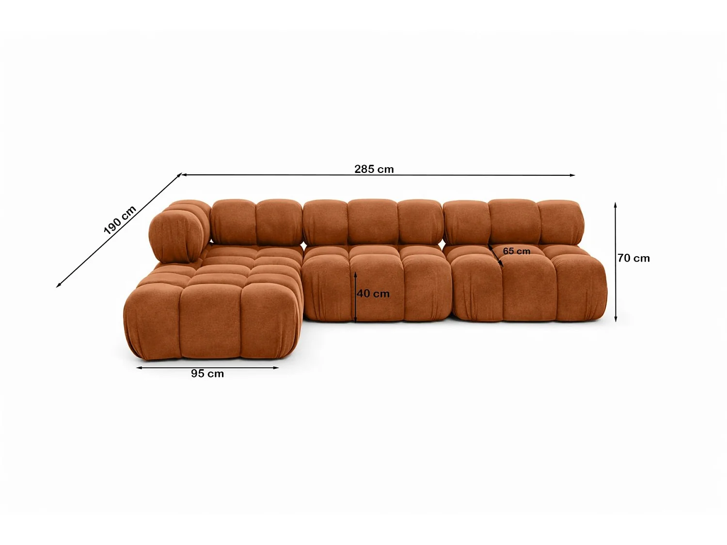 Canapé d’angle modulaire en L, tissu velours Salvador, Marron, Gauche, Selia