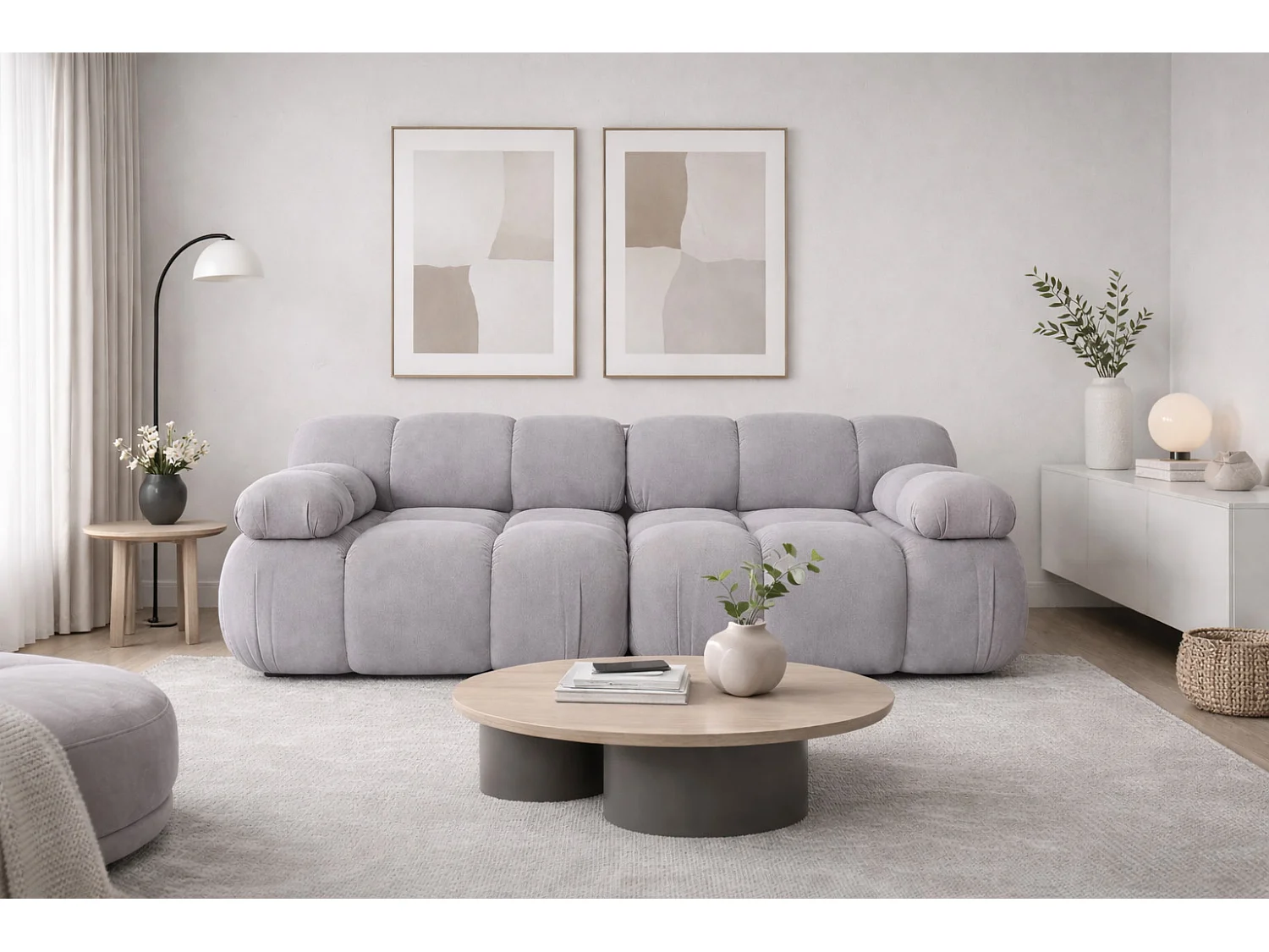 Bank, 2-zits modulair, veloursstof Salvador, grijs, Selia