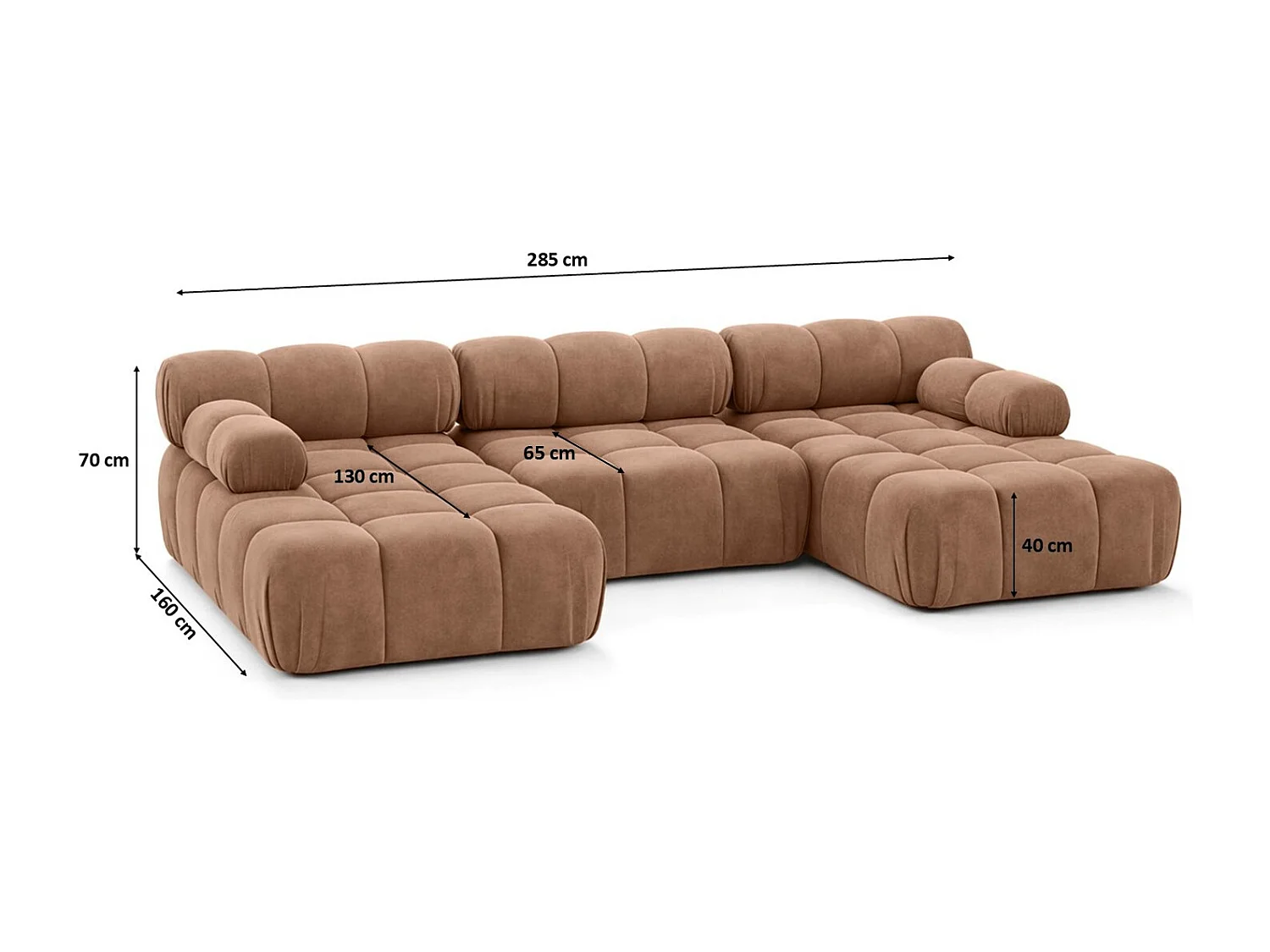 Divano angolare a U, tessuto velluto Salvador, Beige scuro, Selia U