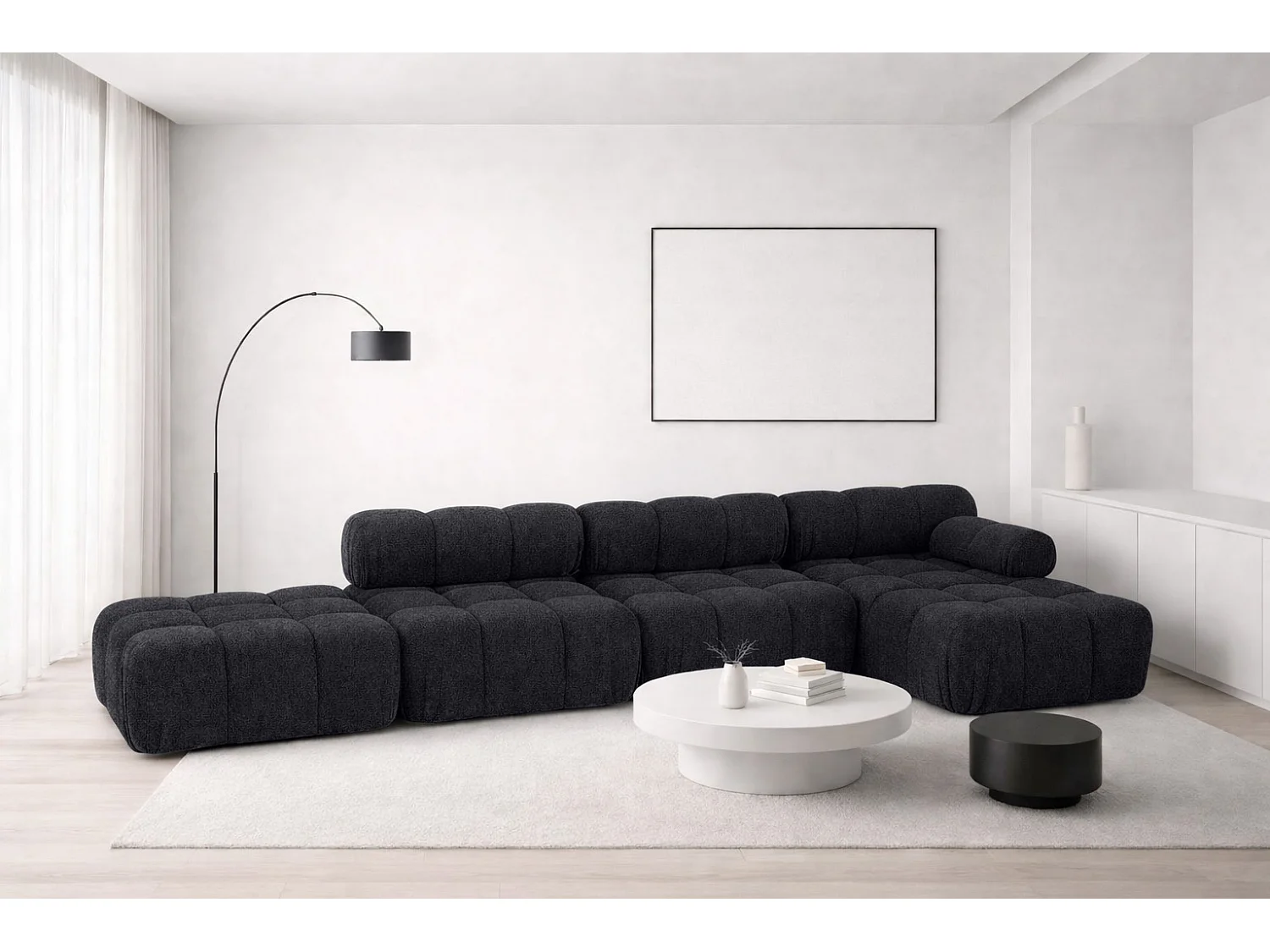 Narożnik modułowy w kształcie L, tkanina bukla Abriamo, Grafitowy, Prawy, Selia L XL