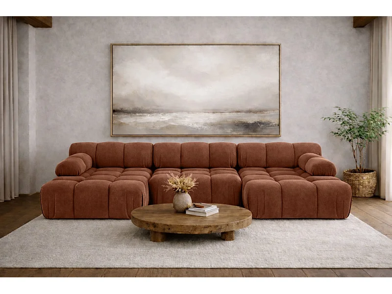 Ecksofa U-Form, Stoff Velours Salvador, Dunkelbraun, Selia U